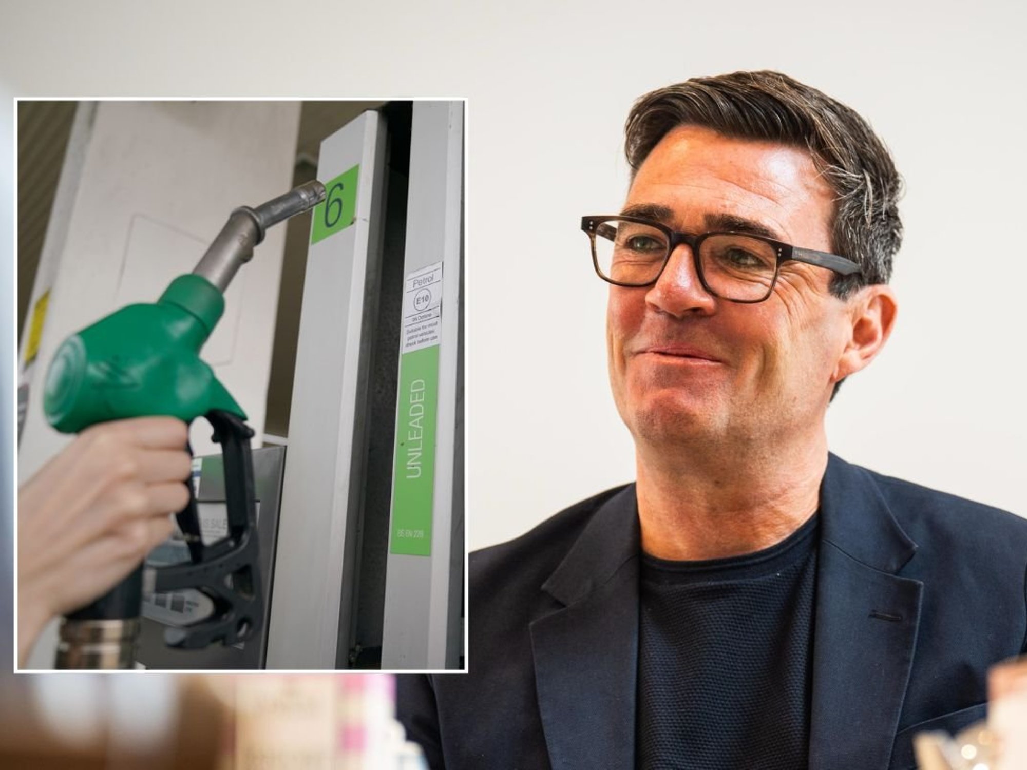 Petrol pump and Prime Minister Andy Burnham