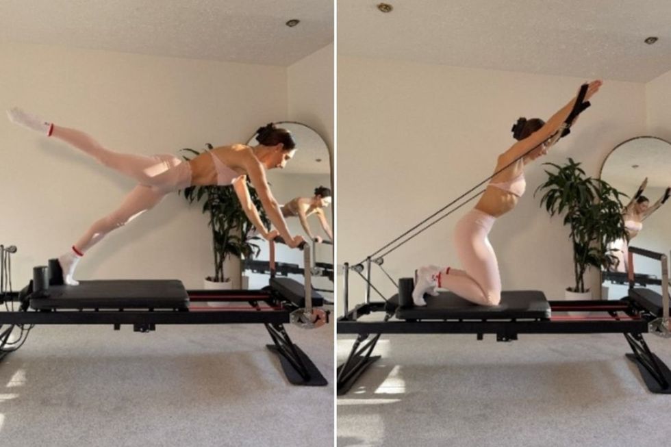 Pilates expert Kayleigh Jayne Fit using Aldi's Reformer Pilates Machine