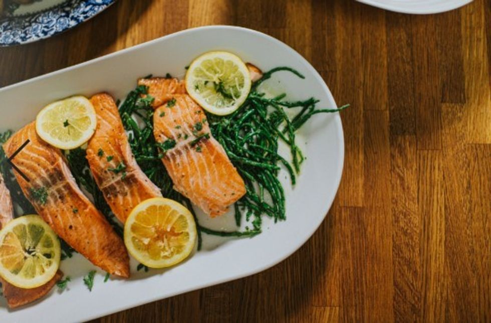 Plate of fish and greens