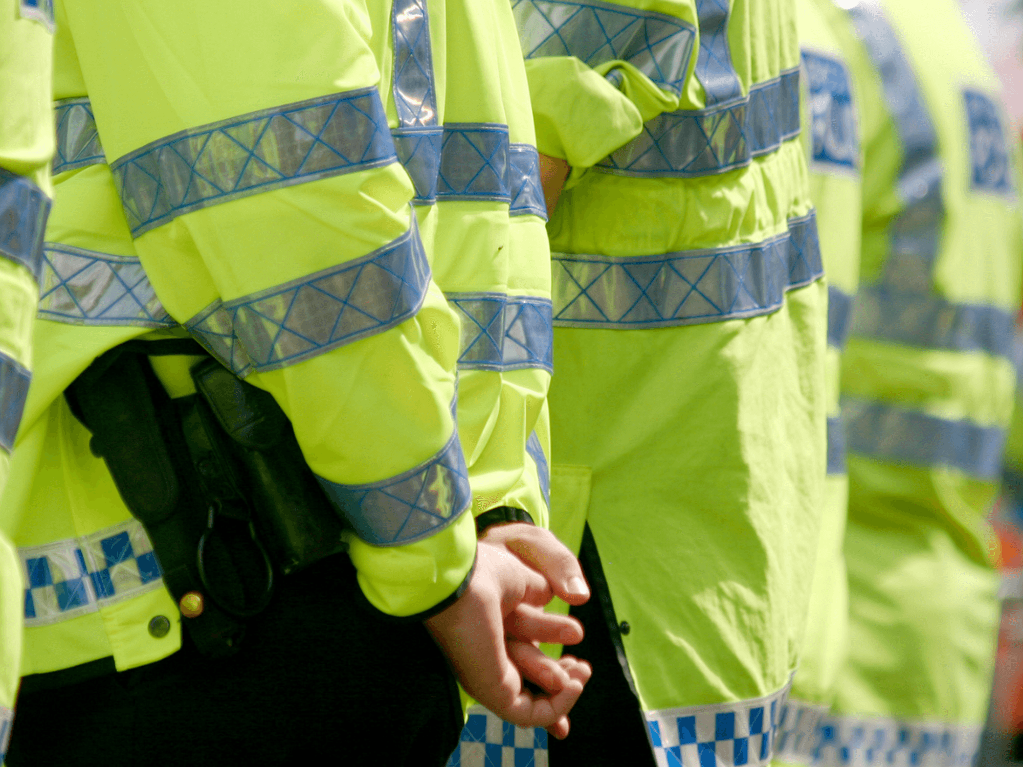 Police officers lined up facing away (Stock)