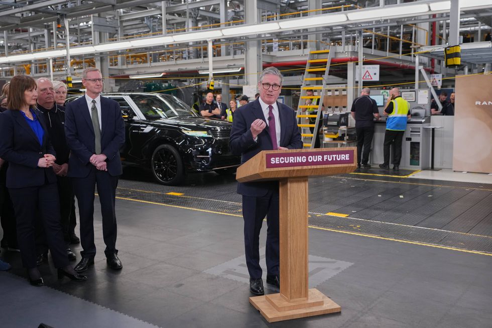 Prime Minister Keir Starmer talking at the Jaguar Land Rover factory