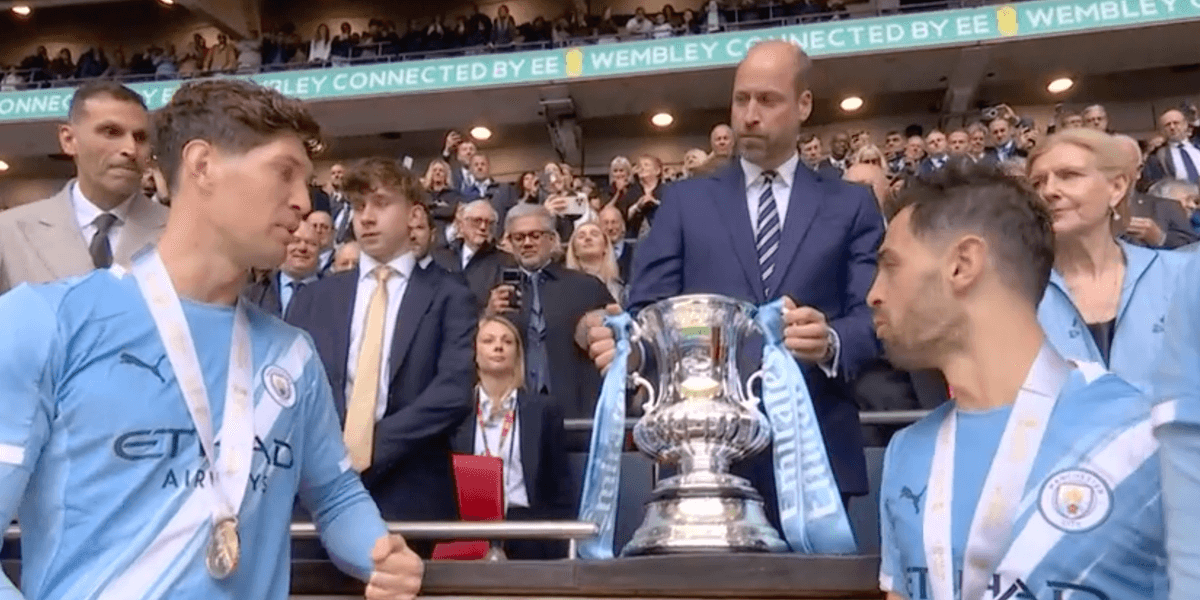 Prince William presents FA Cup trophy to iconic Manchester City duo in heartwarming moment after triumph over Chelsea