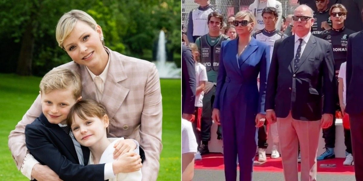 Princess Charlene poses with her twins before joining Prince Albert at Monte Carlo Grand Prix