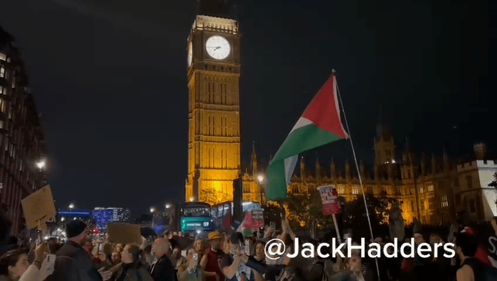Pro-Palestinian protesters gathered in Whitehall