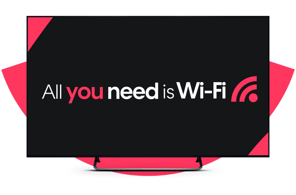 promotional image from freely with a tv covered in the words all you need is wifi