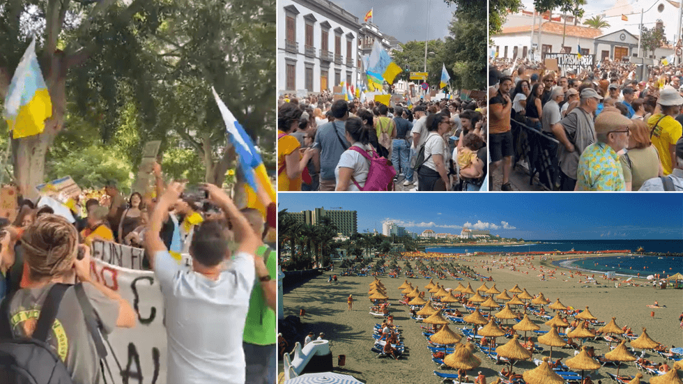 Protesters in Tenerife/Tenerife beach