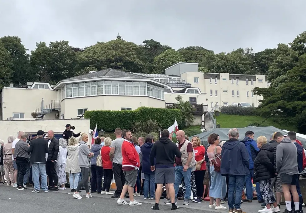Protesters outside hotel