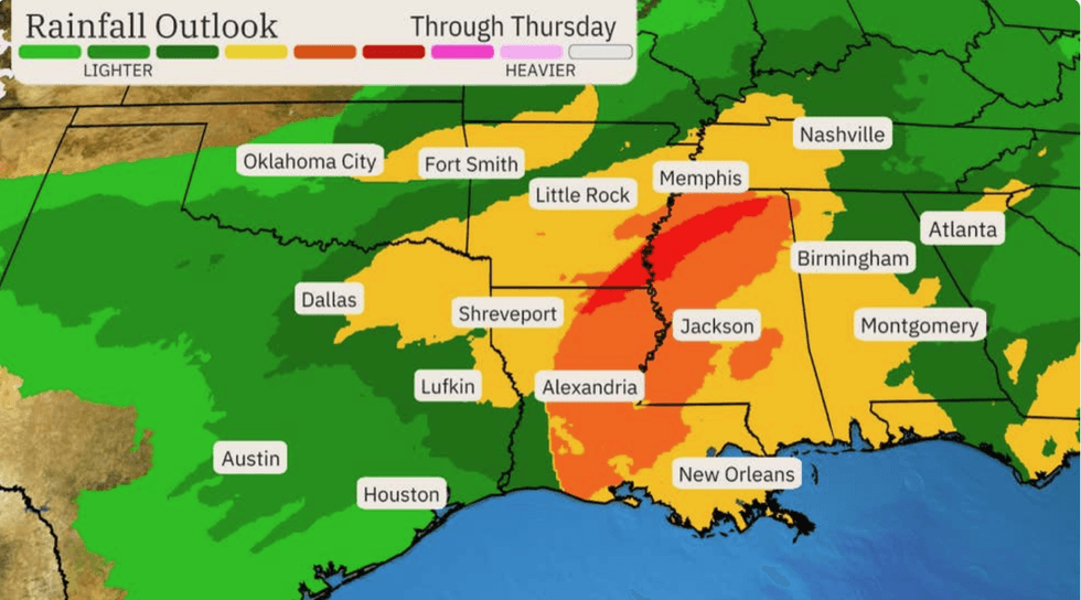 Rainfall outlook through Thursday