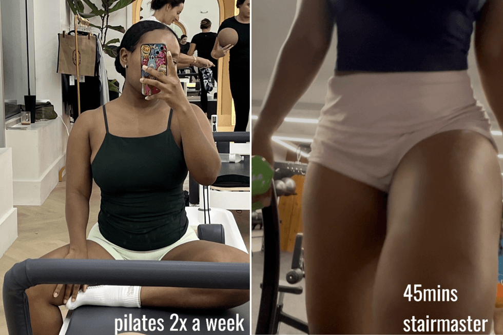 Relah Winde doing PIlates and on the StairMaster
