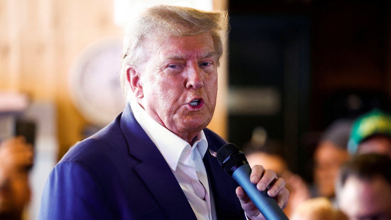 Republican presidential candidate and former U.S. President Donald Trump speaks as he campaigns at the Iowa State Fair in Des Moines, Iowa