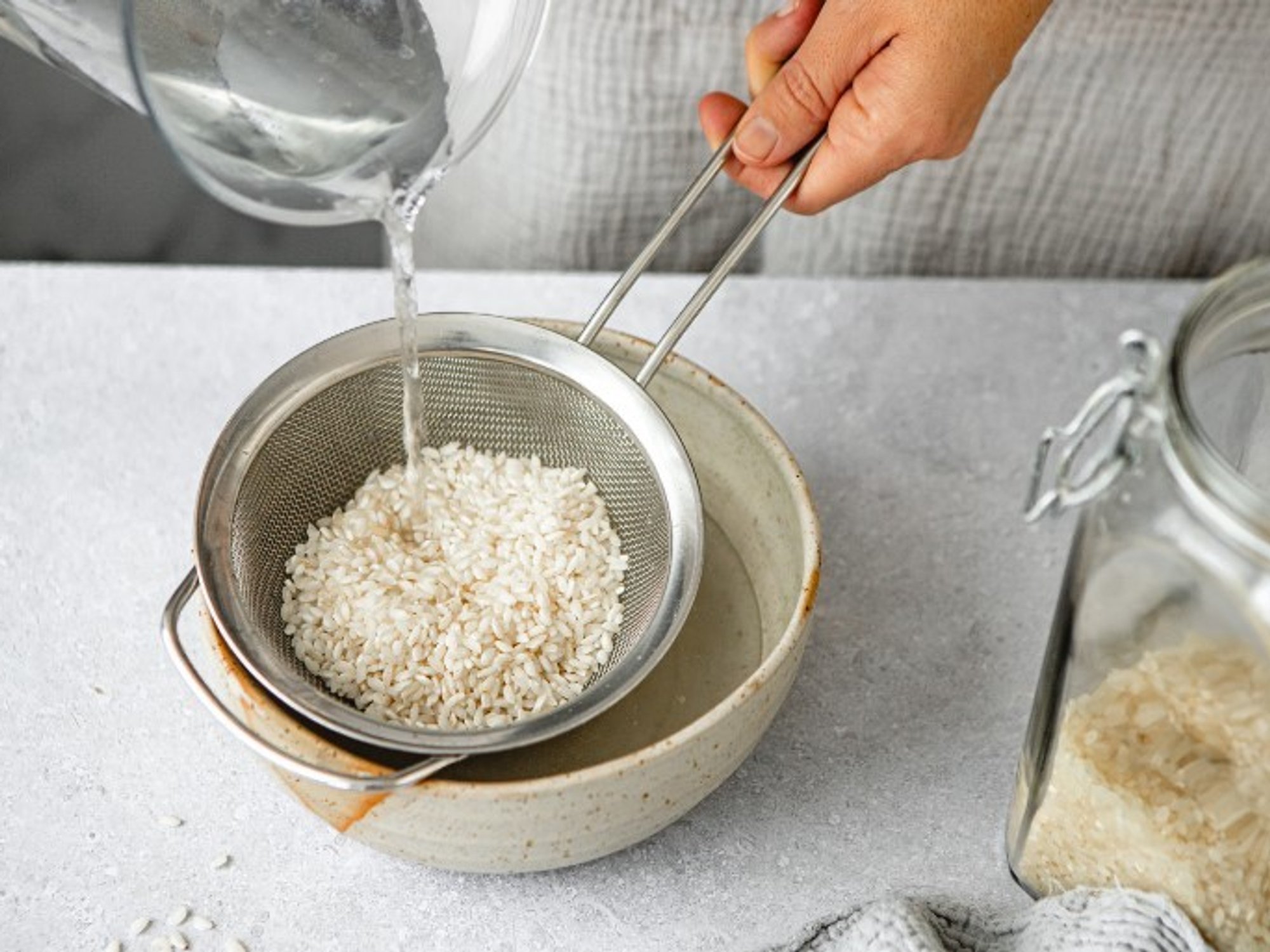 Rice in sieve