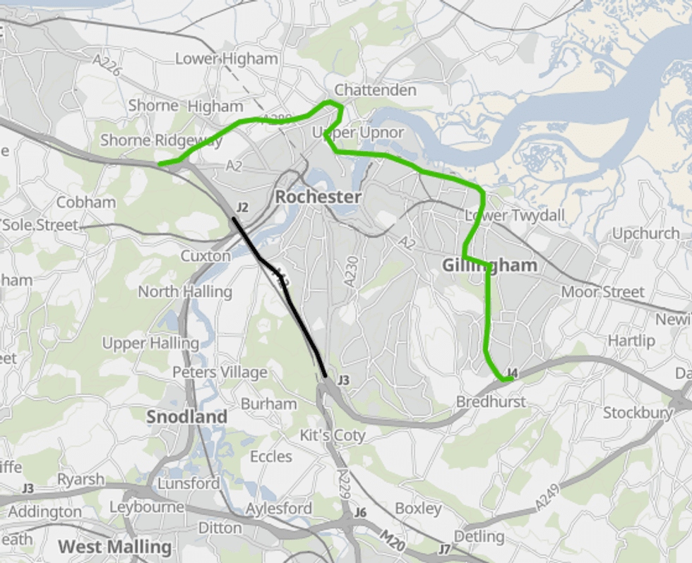 Road closures of M2 on map
