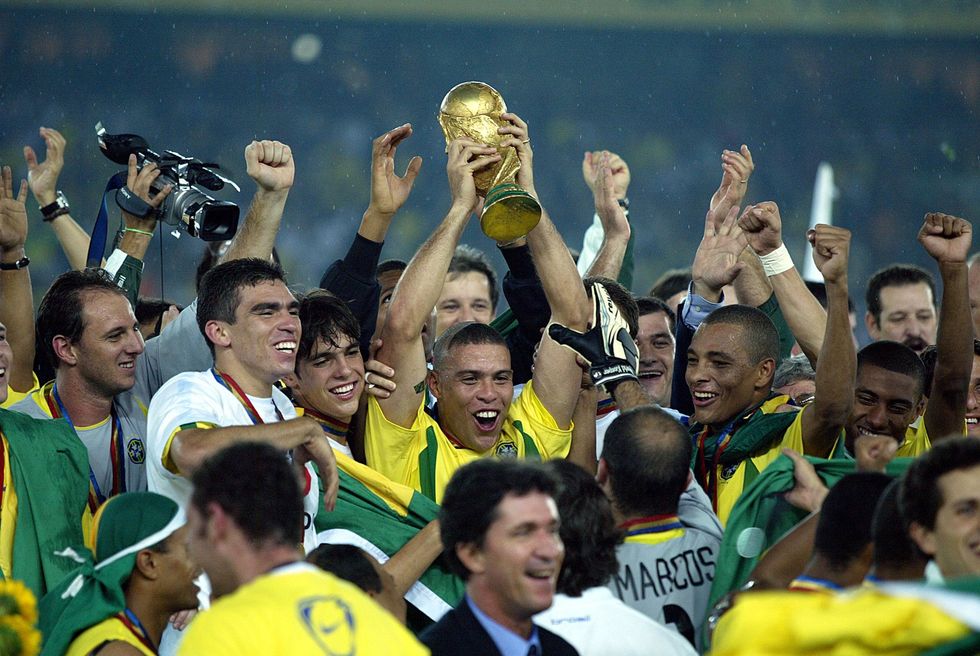 Ronaldo celebrates winning the World Cup with Brazil in 2002