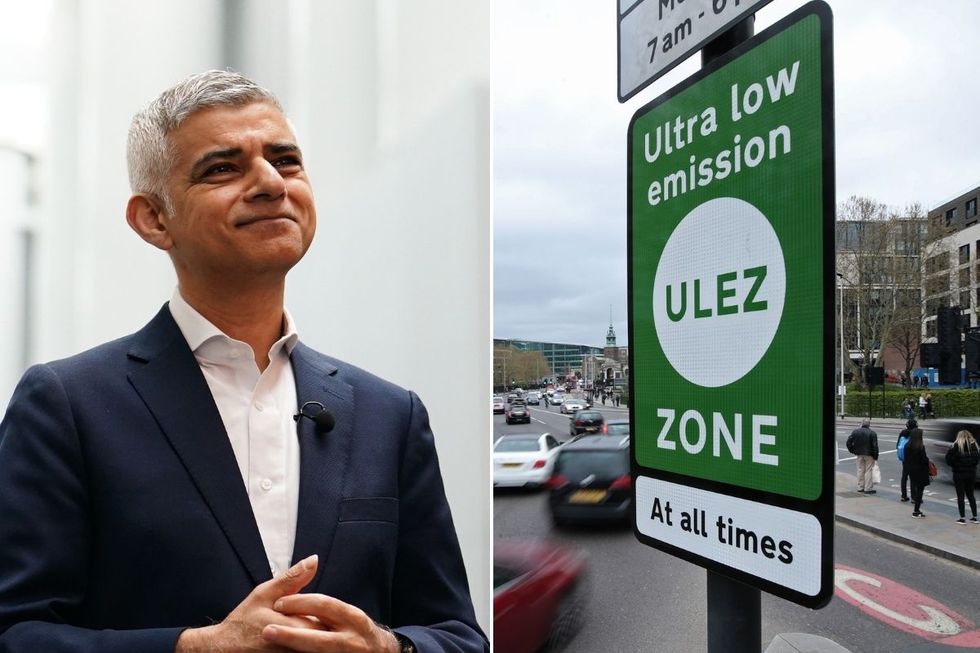 Sadiq Khan and a Ulez sign