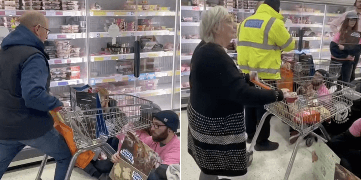 Sainsbury's shoppers barge past Animal Rising activists blocking meat aisle in supermarket