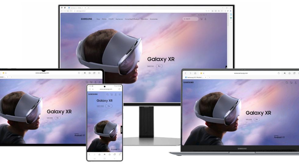 Samsung Internet showing the Samsung UK homepage across a variety of devices