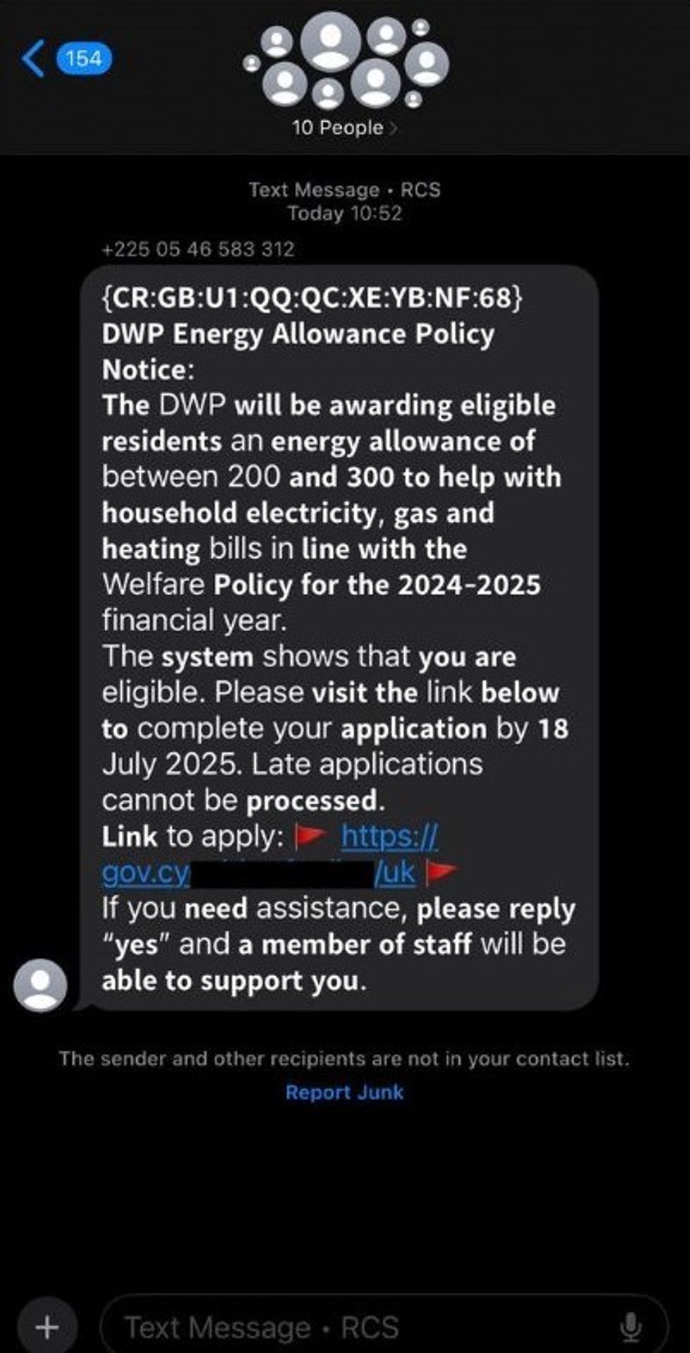 Scam text