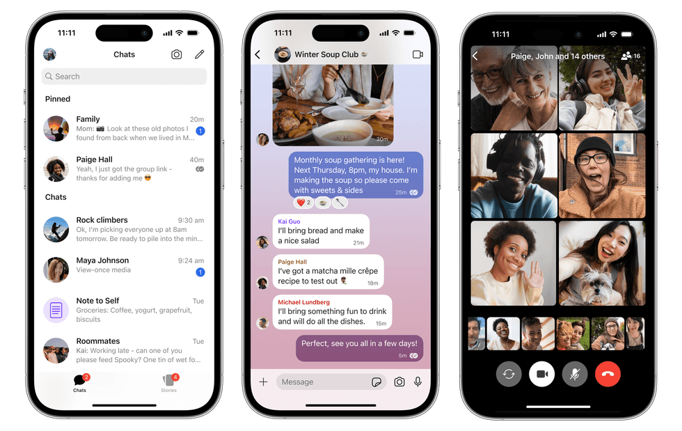 screenshots of signal messaging app on iphone side-by-side