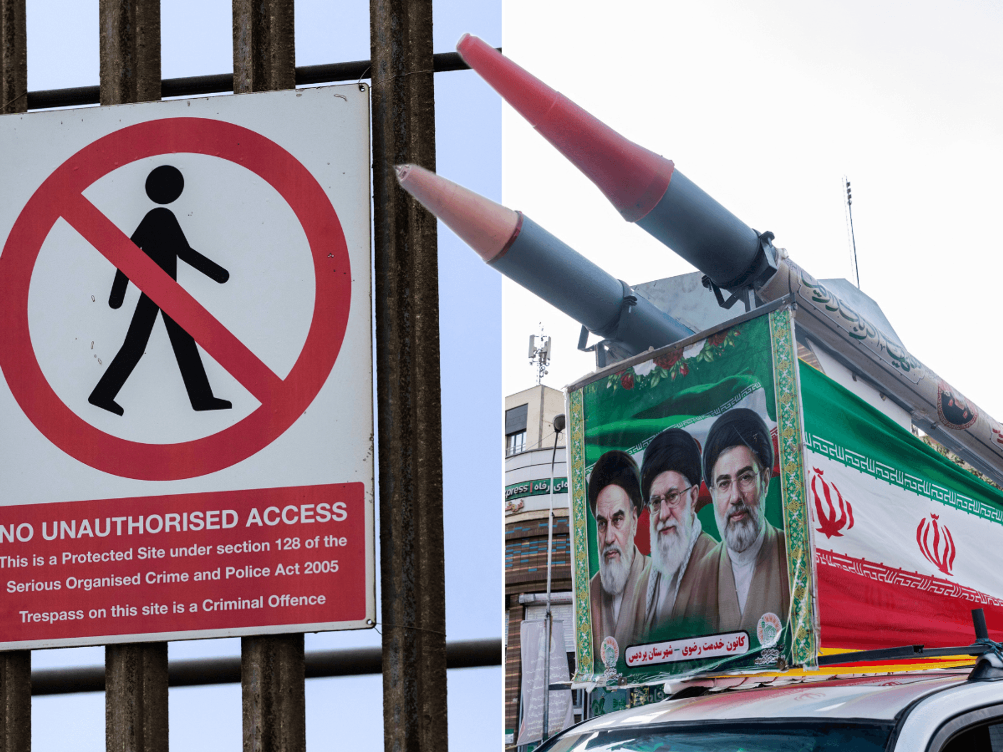 Security sign at UK power station/Iranian missiles