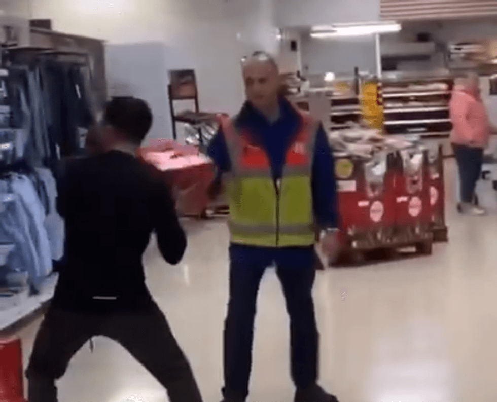 Shopper throwing beer