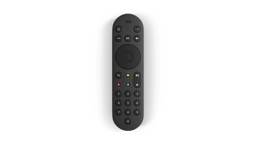 sky glass gen 2 remote in black pictured on a white background