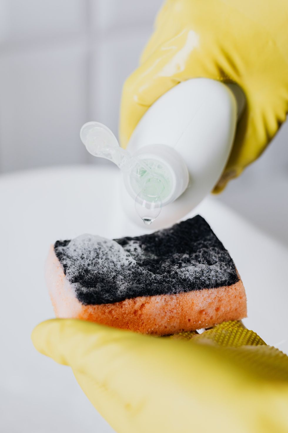 Soapy water on a sponge
