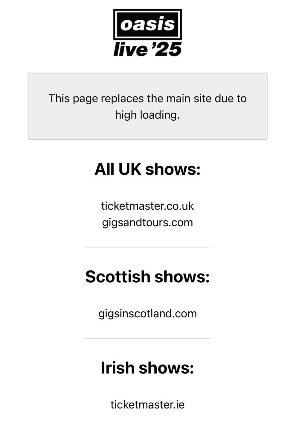Some fans who only joined the queue at 9.45am received a message suggesting they could not access the main websites due to high demand.