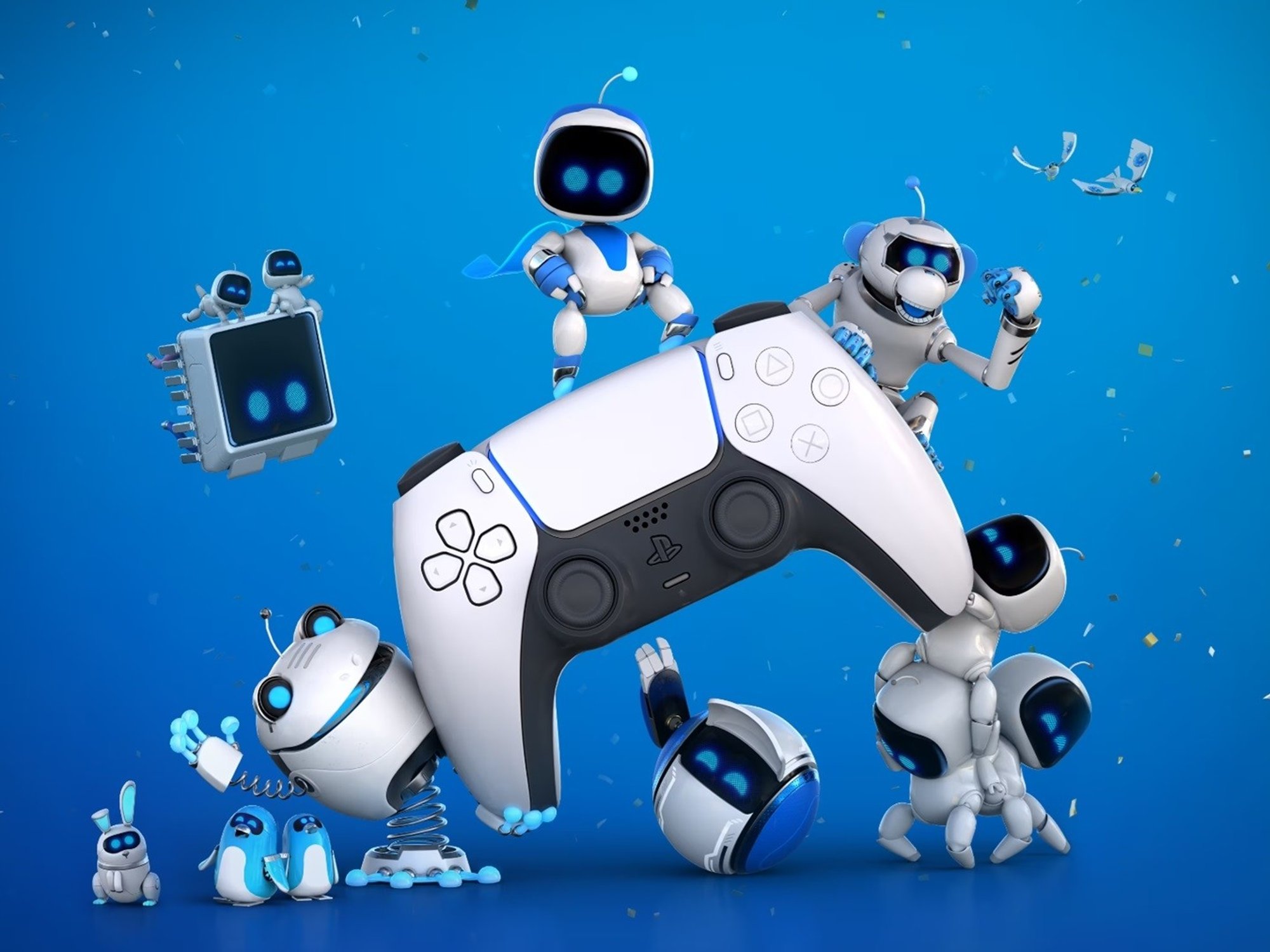 sony ps5 game astro bot shown dancing on a ps5 controller