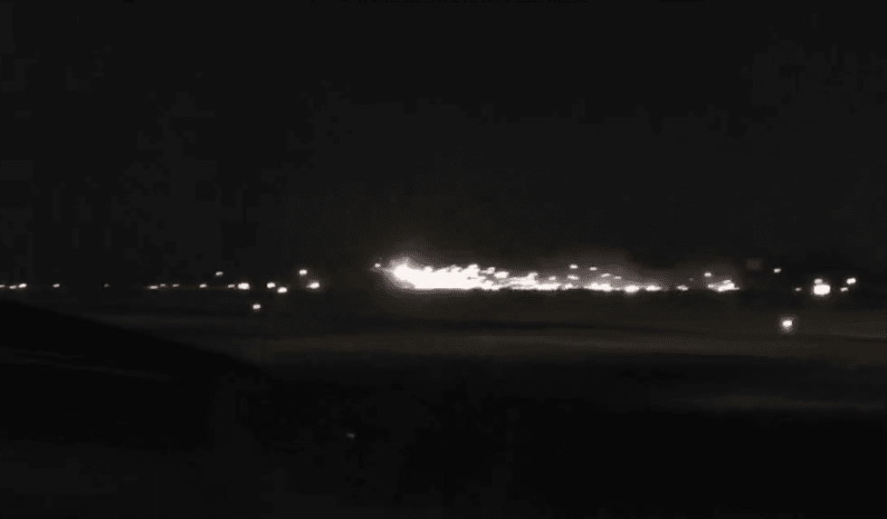 Sparks flying from the jet as it left the runway
