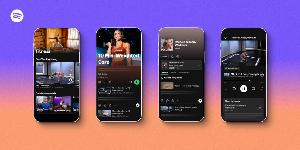 Spotify app showing Peloton fitness section