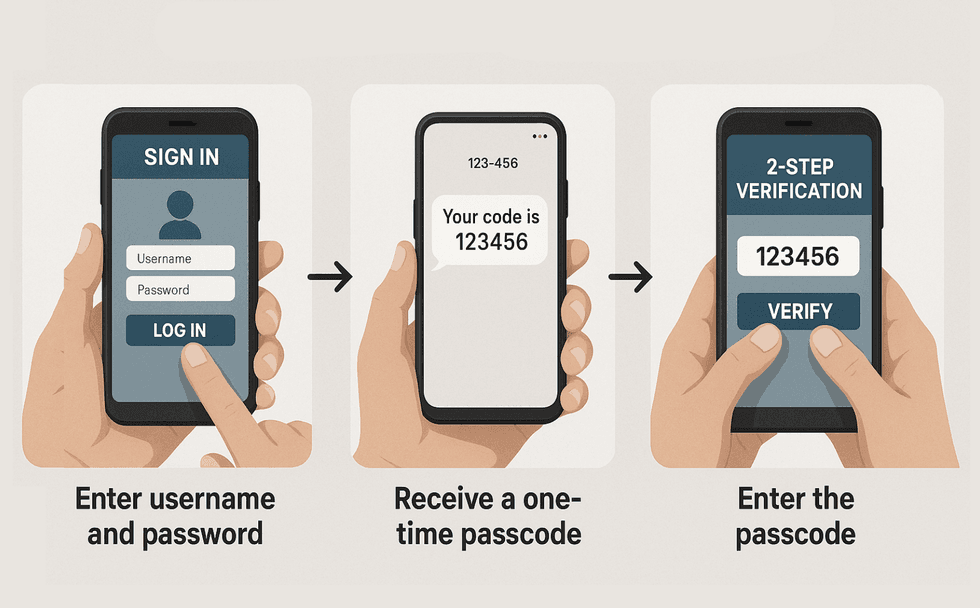 steps showing how two-factor authentication works