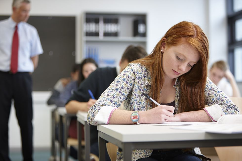 Student takes an exam