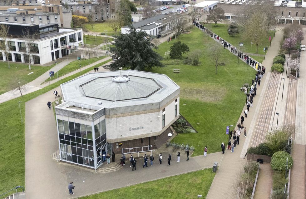 Students at the University of Kent queuing for antibiotics