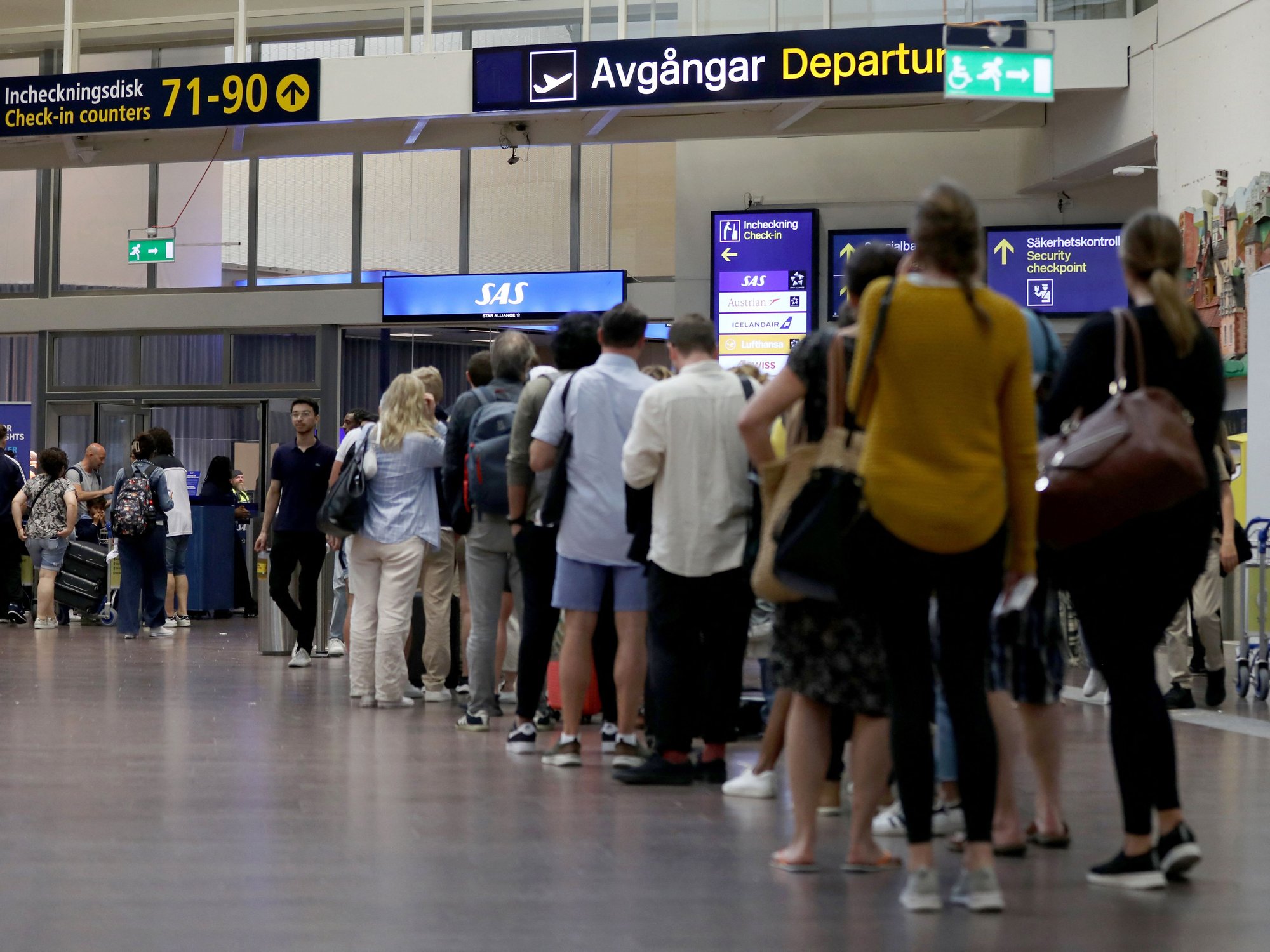 Sweden departures queue at airport