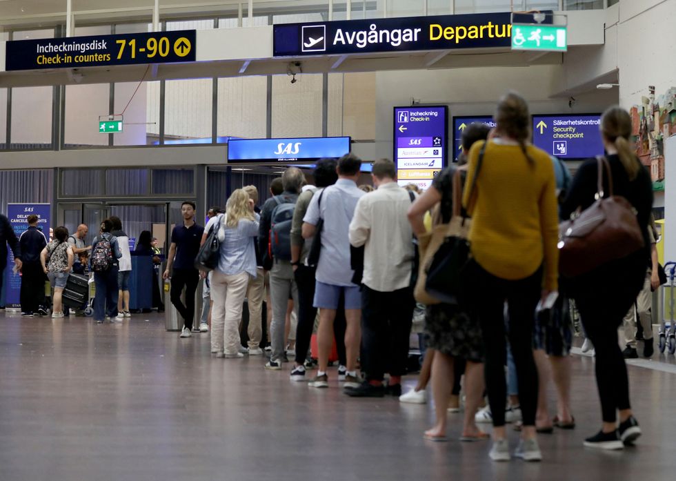 Sweden departures queue at airport