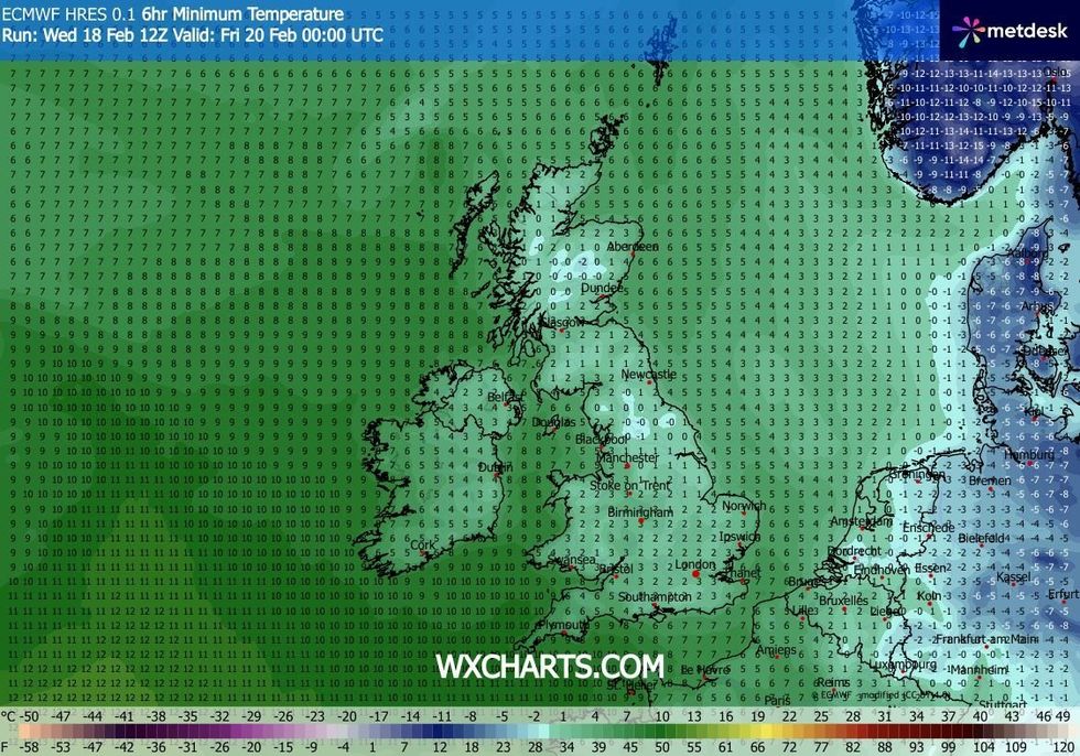 Temperatures could drop to as low as OC ahead of the weekend