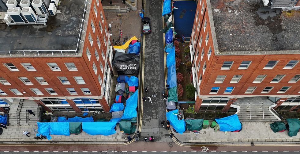 Tents housing illegal migrants near the Office of International Protection in Dublin