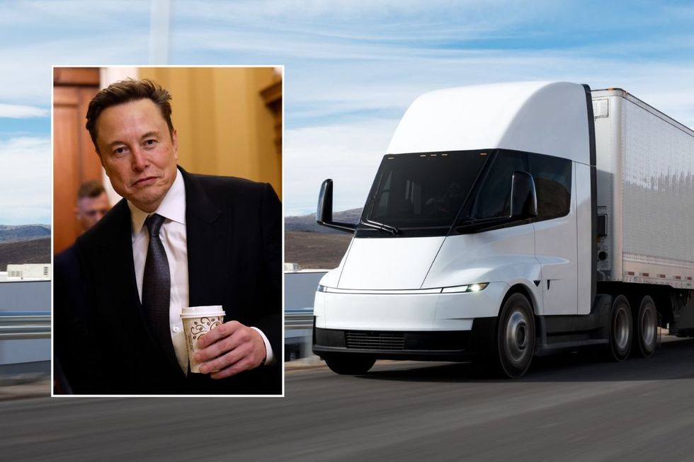 Tesla CEO Elon Musk and a Tesla Semi