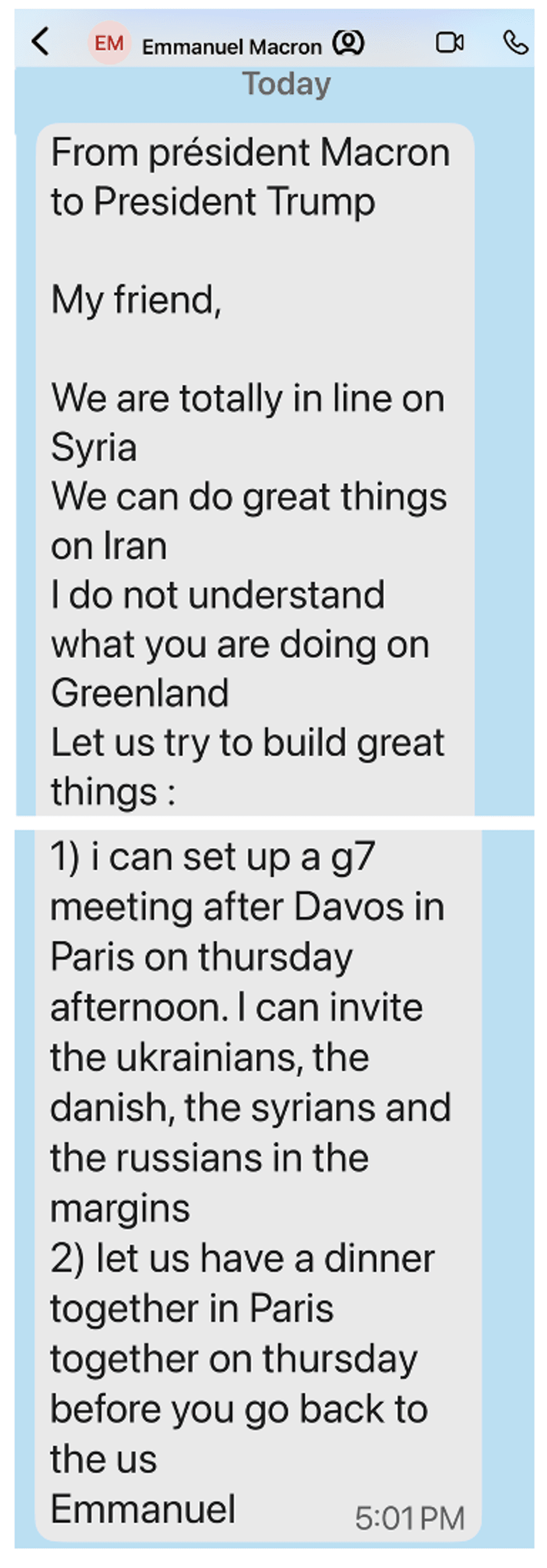 Text messages sent by French President Emmanuel Macron