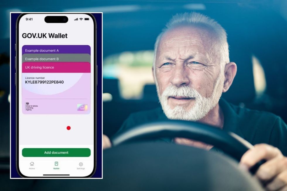 The digital driving licence inside the GOV.UK Wallet app and an elderly driver
