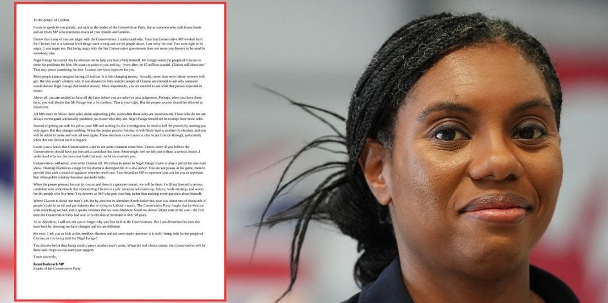 Kemi Badenoch sends letter telling Clacton voters they 'deserve better' than Nigel Farage despite failing to field Tory candidate