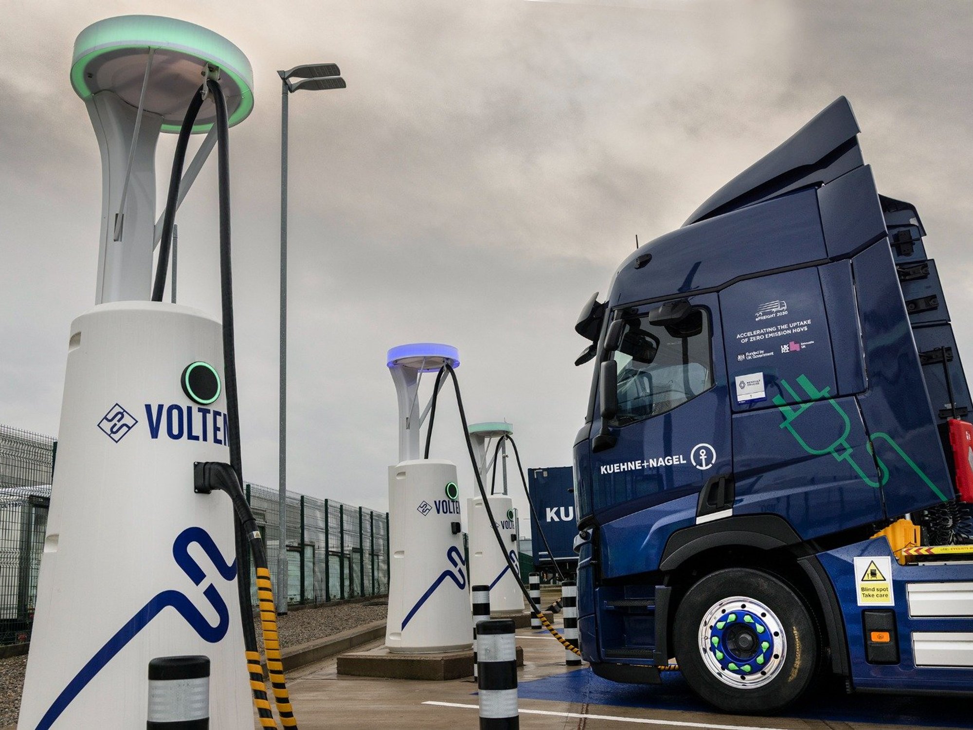 The lorry was charged using a Voltempo device at Kuehne+Nagel's East Midlands Gateway depot