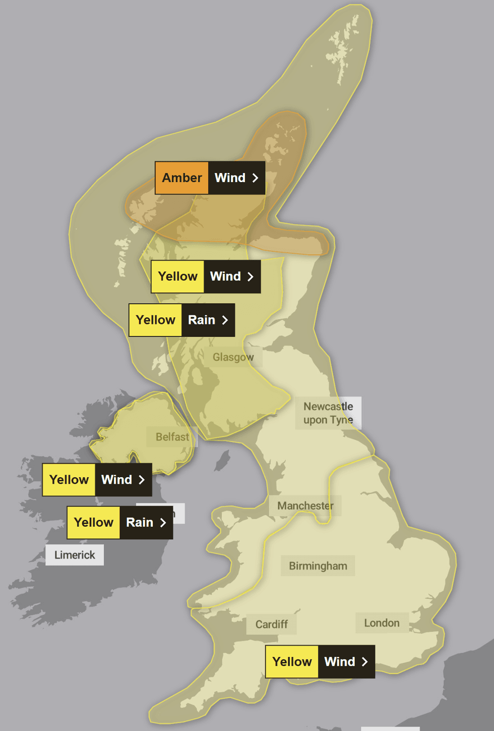 The Met Office has issued weather warnings throughout the weekend