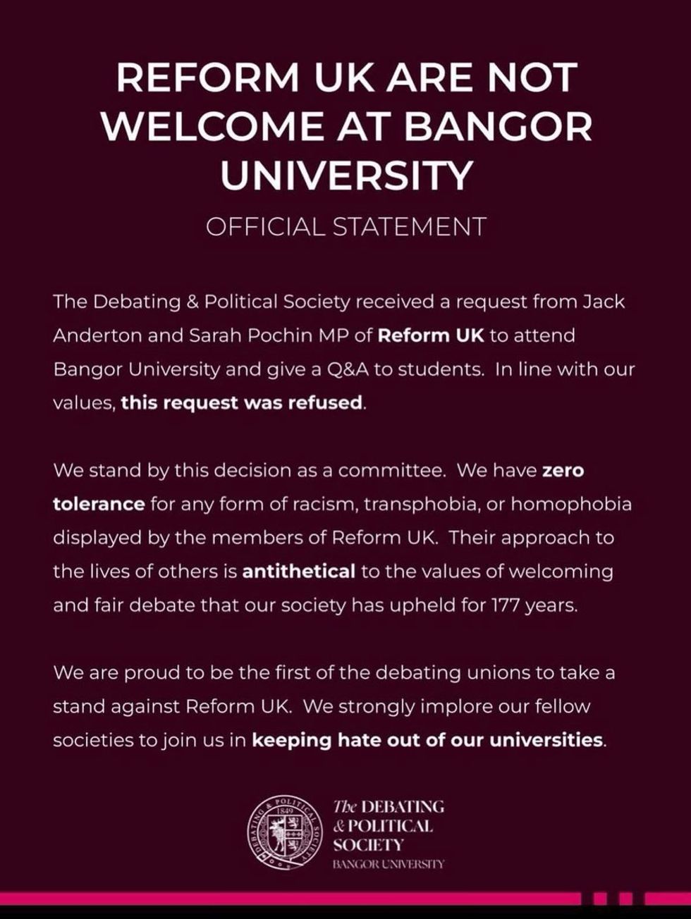 The society's letter decrying Reform UK