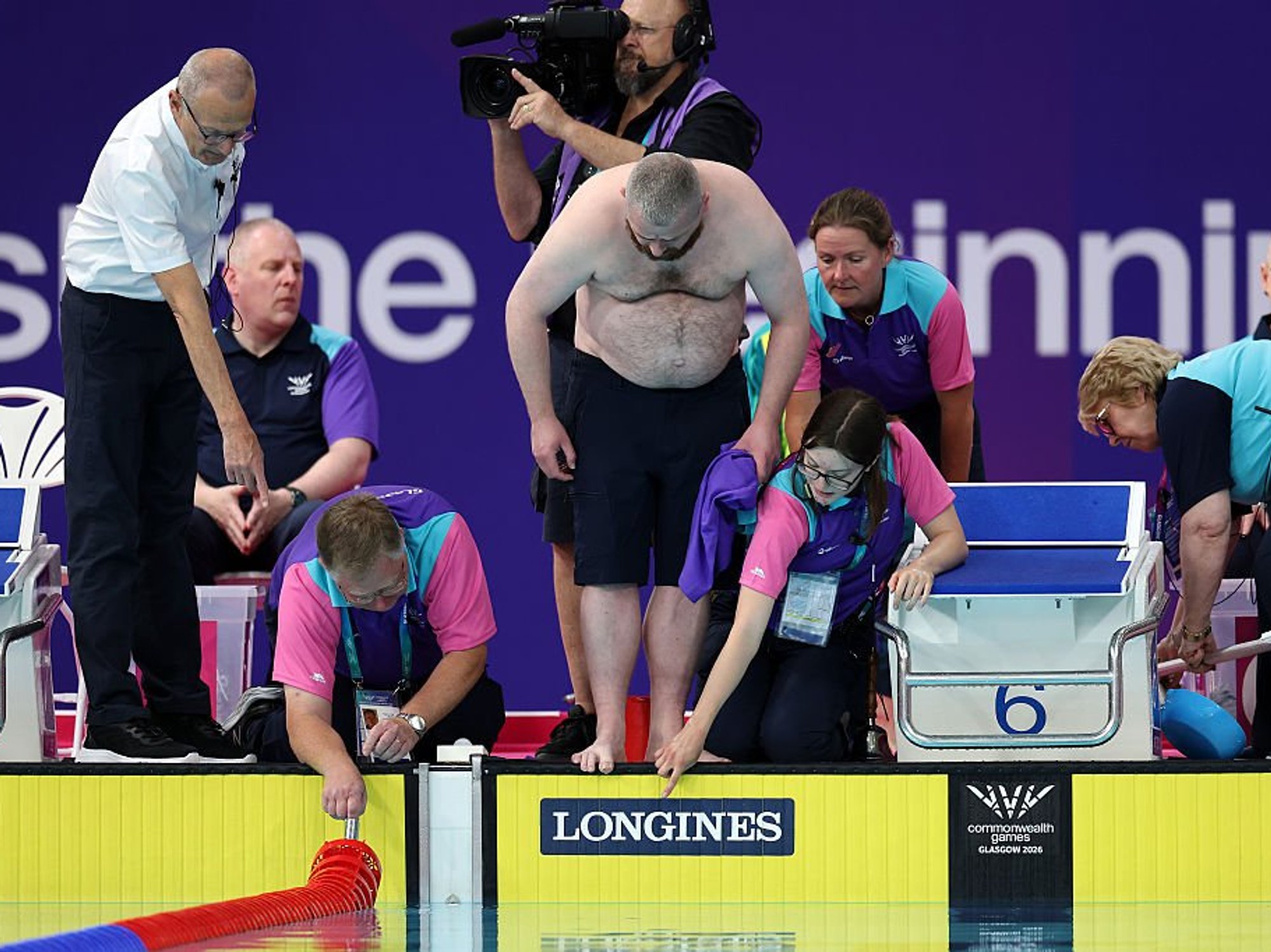 The volunteer drew an array of cheers before hopping into the pool