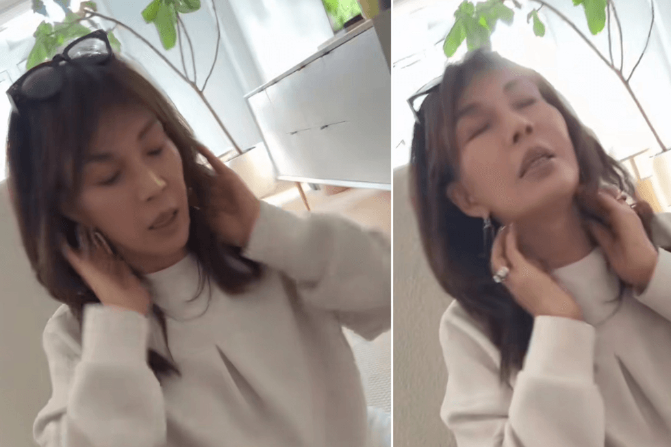 @thedavisstandard's mother showing how the sleeping position helps reduce wrinkles