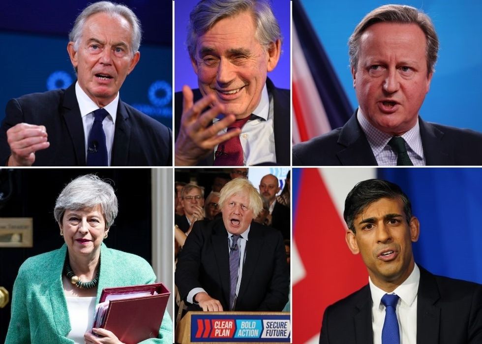 Tony Blair, Gordon Brown, David Cameron, Theresa May, Boris Johnson and Rishi Sunak