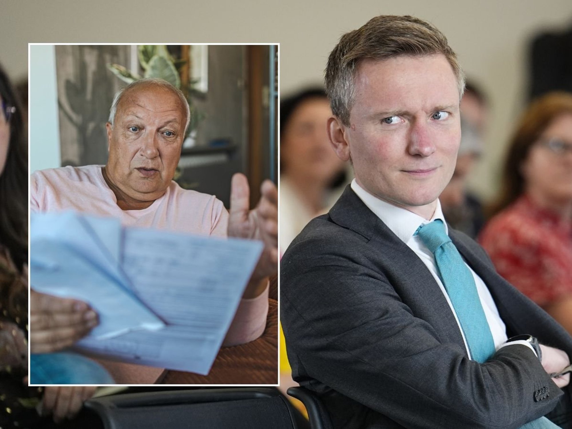 Torsten Bell and man looking at letter
