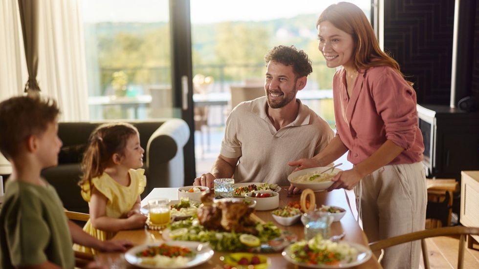 Traditional family values being shown via a family lunch