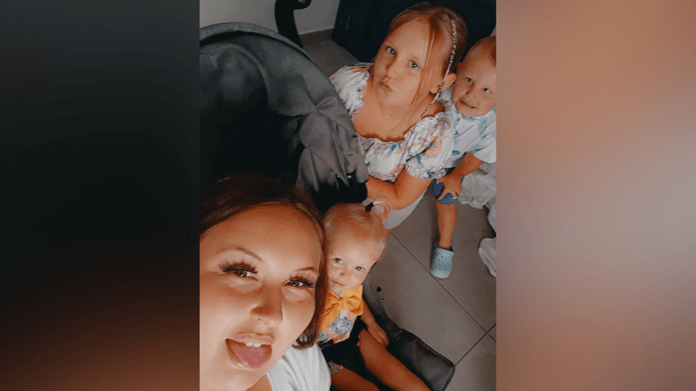 \u200b Bryonie Gawith and her three children, Denisty Birtle, nine, Oscar Birtle, five, and Aubree Birtle, 22 month